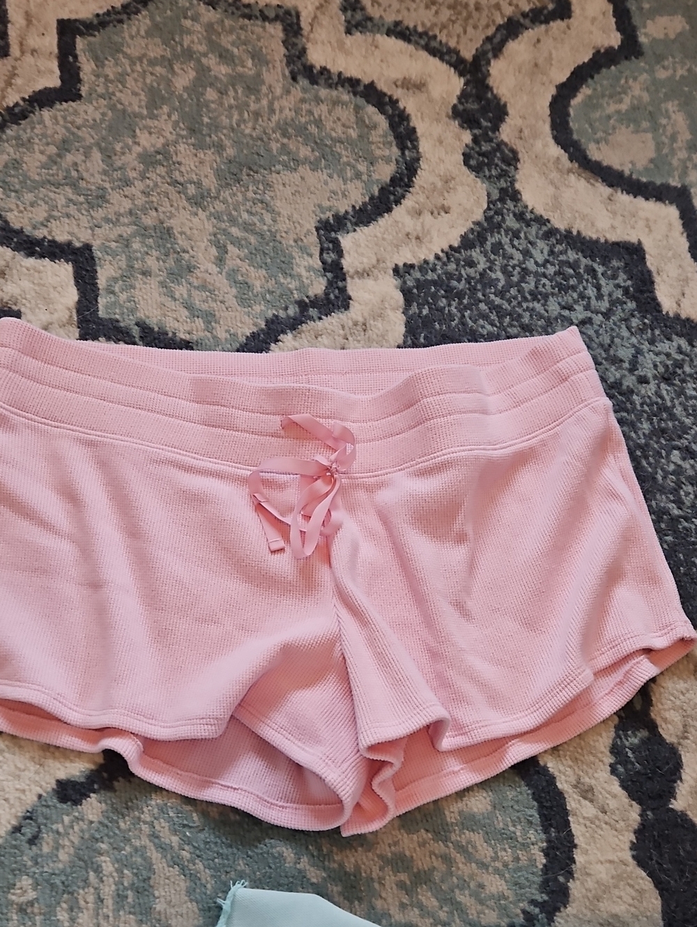 Gilly Hicks Light Pink Ribbed Lounge Shorts with Front Ribbon